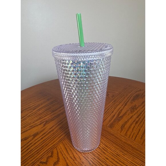 2021 Starbucks Iridescent Studded Tumbler Green Straw 24oz Acrylic Cup - Picture 3 of 10